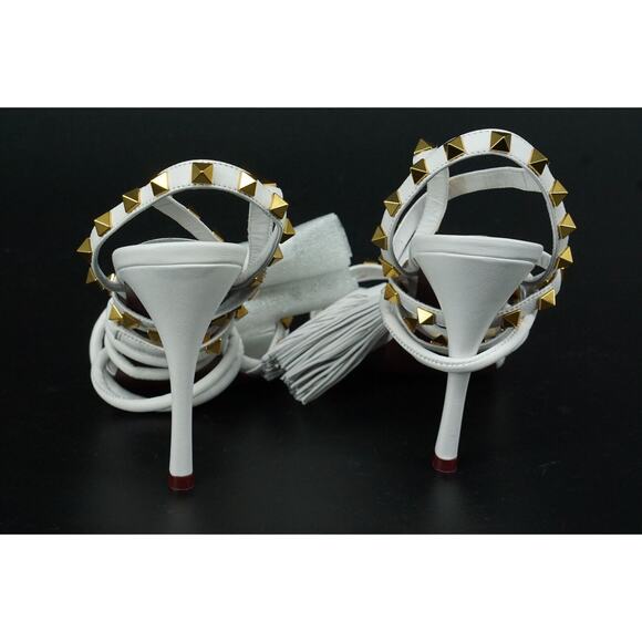 Valentino Garavani Rockstud Tassel Sandal Strappy SZ 38.5 Ankle NIB $1095 White - Picture 4 of 12